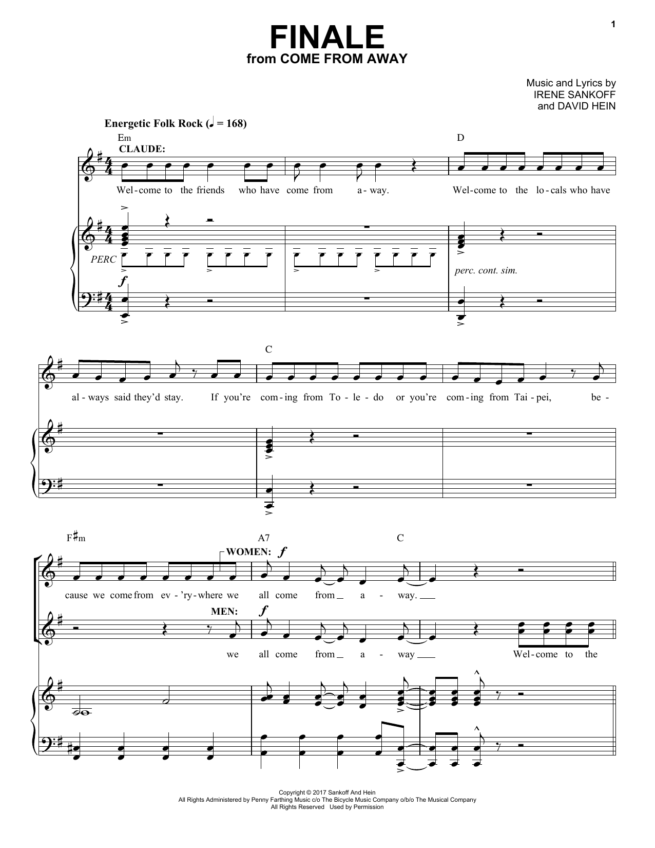 Irene Sankoff & David Hein Finale (from Come from Away) sheet music notes and chords. Download Printable PDF.