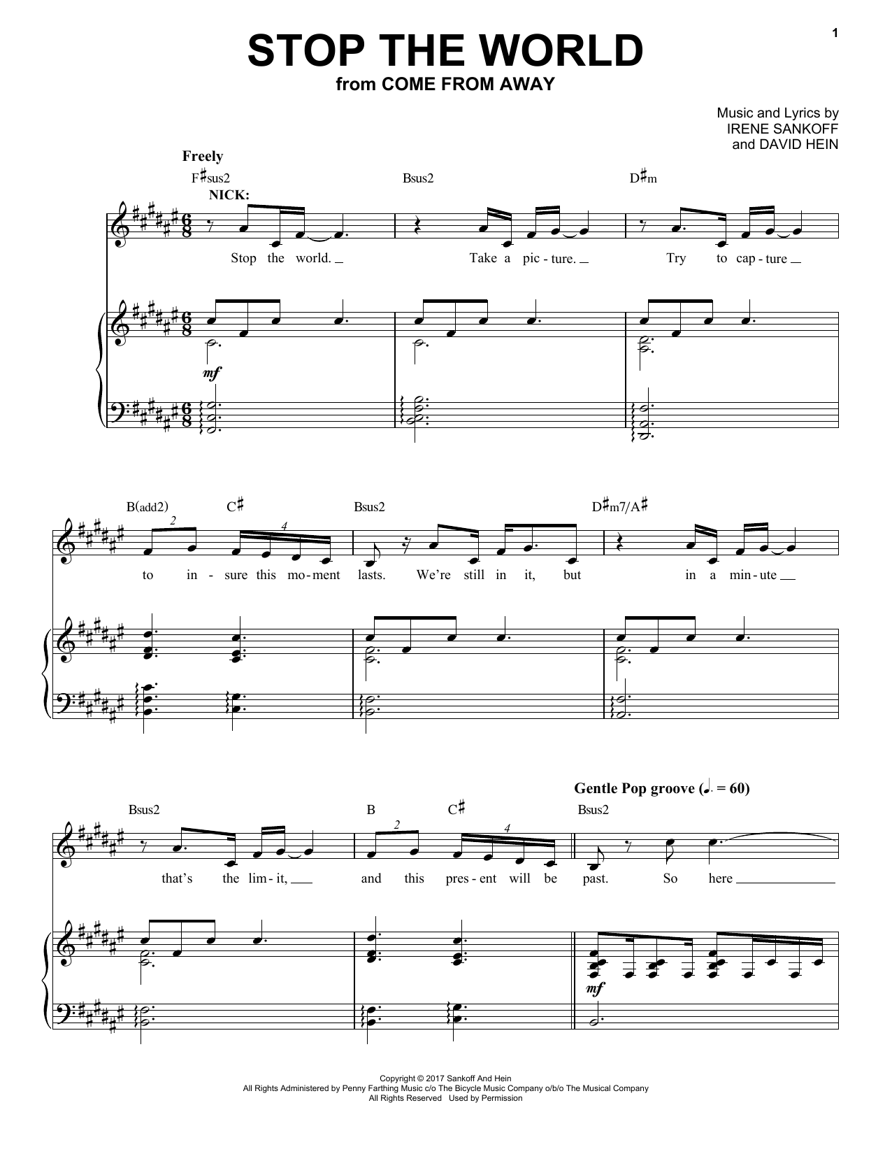 Irene Sankoff & David Hein Stop The World (from Come from Away) sheet music notes and chords. Download Printable PDF.