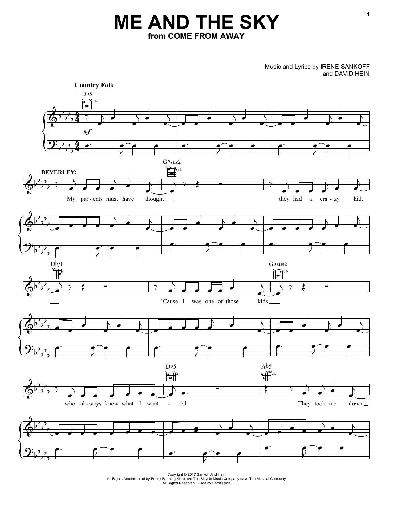 Irene Sankoff Me And The Sky sheet music notes and chords. Download Printable PDF.