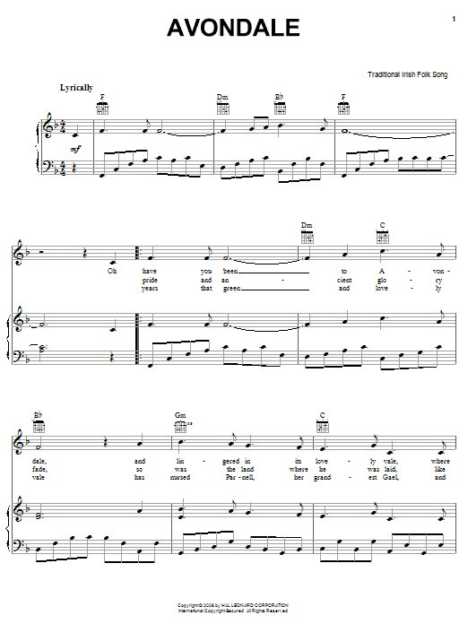 Learn to play Irish Folksong Avondale sheet music for Piano, Vocal & Guitar Chords (Right-Hand Melody) in minutes. Price: 7.8900$ Irish Folksong Avondale sheet music notes and chords arranged for Piano, Vocal & Guitar Chords (Right-Hand Melody)