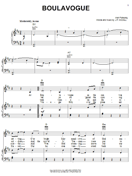 Learn to play Irish Folksong Boulavogue sheet music for Piano, Vocal & Guitar Chords (Right-Hand Melody) in minutes. Price: 7.8900$ Irish Folksong Boulavogue sheet music notes and chords arranged for Piano, Vocal & Guitar Chords (Right-Hand Melody)