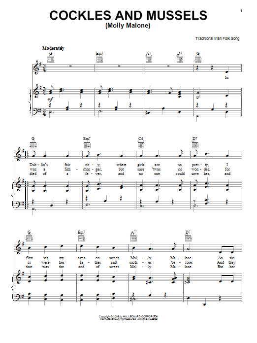 Irish Folksong Cockles And Mussels (Molly Malone) sheet music notes and chords. Download Printable PDF.