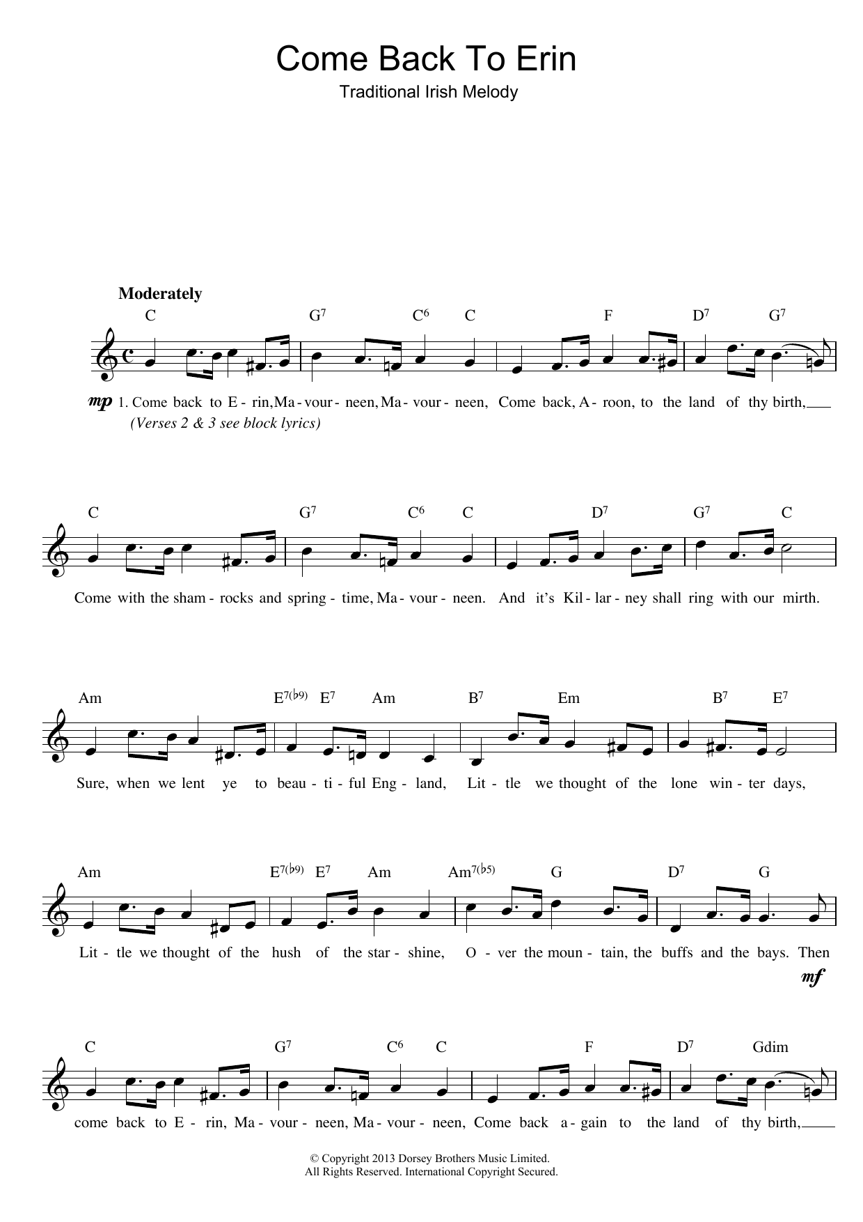 The Corrs Come Back To Erin sheet music notes and chords. Download Printable PDF.