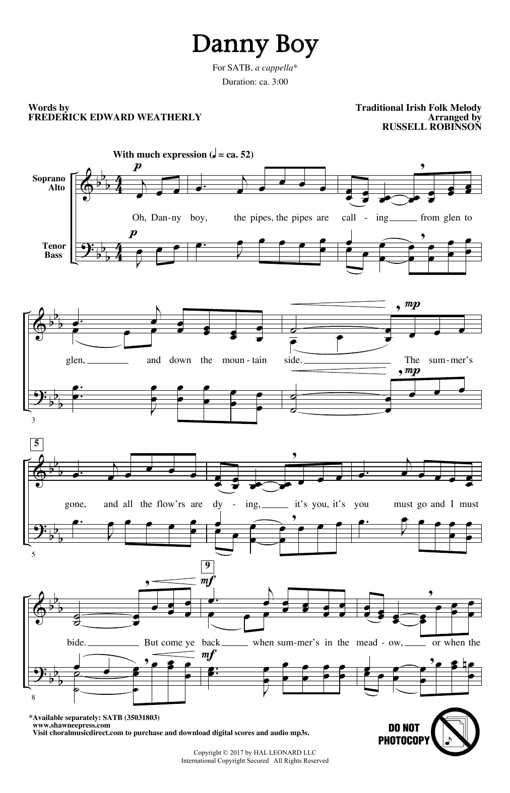 Irish Folksong Danny Boy (arr. Russell Robinson) sheet music notes and chords. Download Printable PDF.