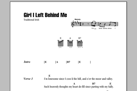 Irish Folksong Girl I Left Behind Me sheet music notes and chords. Download Printable PDF.