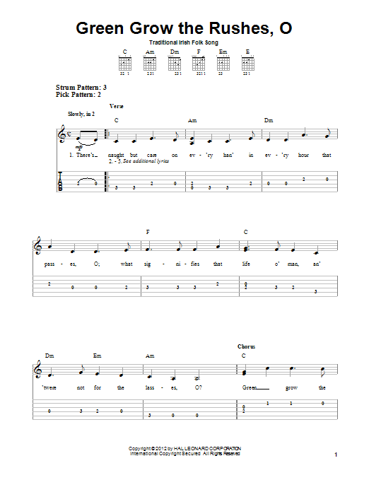 Irish Folksong Green Grow The Rushes, O sheet music notes and chords. Download Printable PDF.