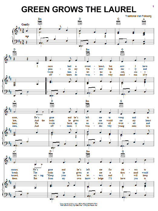 Irish Folksong Green Grows The Laurel sheet music notes and chords arranged for Piano, Vocal & Guitar Chords (Right-Hand Melody)
