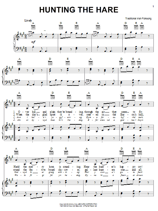 Learn to play Irish Folksong Hunting The Hare sheet music for Piano, Vocal & Guitar Chords (Right-Hand Melody) in minutes. Price: 7.8900$ Irish Folksong Hunting The Hare sheet music notes and chords arranged for Piano, Vocal & Guitar Chords (Right-Hand Melody)