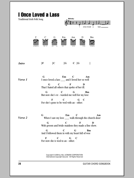 Irish Folksong I Once Loved A Lass sheet music notes and chords. Download Printable PDF.