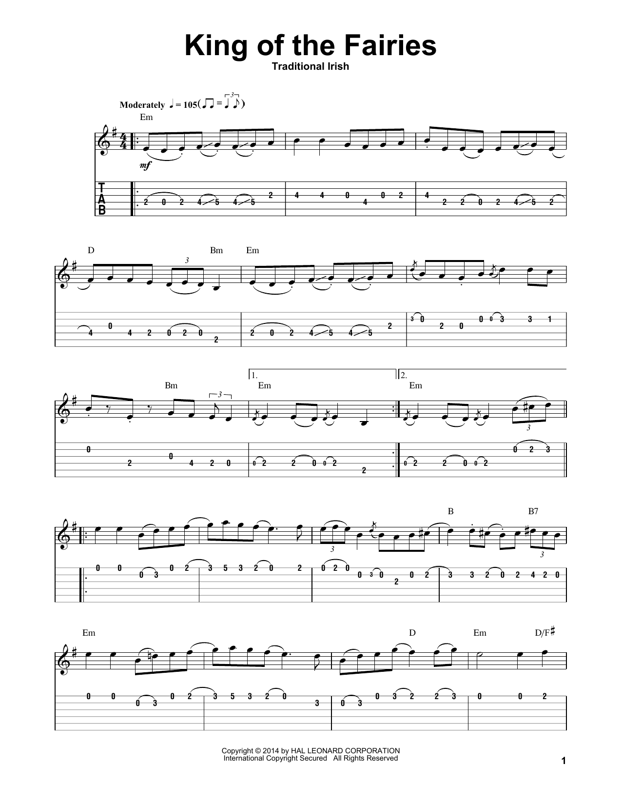 Irish Folksong King Of The Fairies sheet music notes and chords. Download Printable PDF.