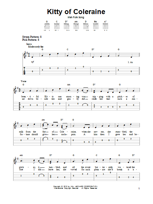 Irish Folksong Kitty Of Coleraine sheet music notes and chords. Download Printable PDF.