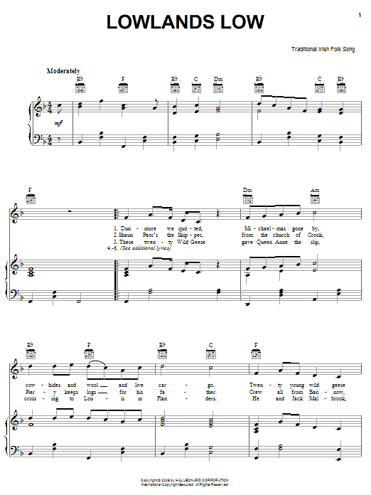 Learn to play Irish Folksong Lowlands Low sheet music for Piano, Vocal & Guitar Chords (Right-Hand Melody) in minutes. Price: 7.8900$ Irish Folksong Lowlands Low sheet music notes and chords arranged for Piano, Vocal & Guitar Chords (Right-Hand Melody)