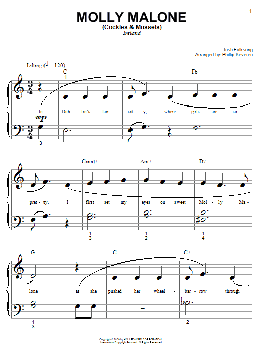 Learn to play Irish Folksong Molly Malone (Cockles & Mussels) sheet music for Big Note Piano in minutes. Price: 6.9900$ Irish Folksong Molly Malone (Cockles & Mussels) sheet music notes and chords arranged for Big Note Piano