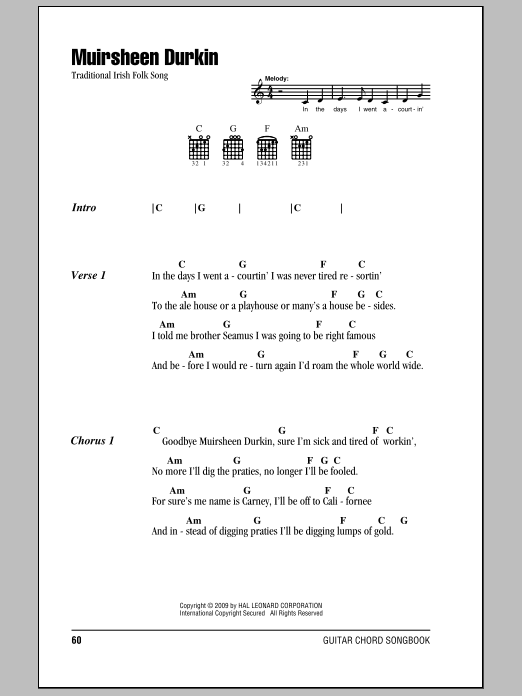 Irish Folksong Muirsheen Durkin sheet music notes and chords. Download Printable PDF.