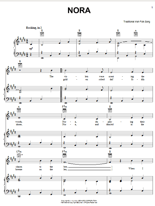 Learn to play Irish Folksong Nora sheet music for Piano, Vocal & Guitar Chords (Right-Hand Melody) in minutes. Price: 7.8900$ Irish Folksong Nora sheet music notes and chords arranged for Piano, Vocal & Guitar Chords (Right-Hand Melody)