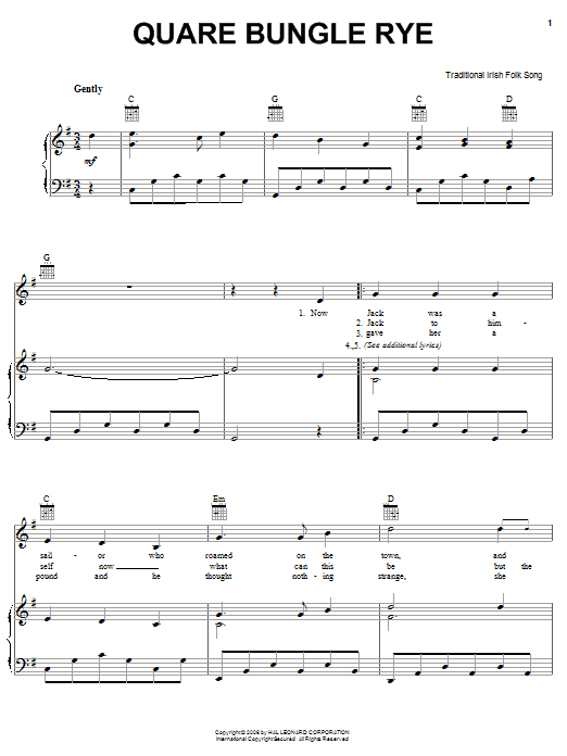 Learn to play Irish Folksong Quare Bungle Rye sheet music for Piano, Vocal & Guitar Chords (Right-Hand Melody) in minutes. Price: 7.8900$ Irish Folksong Quare Bungle Rye sheet music notes and chords arranged for Piano, Vocal & Guitar Chords (Right-Hand Melody)