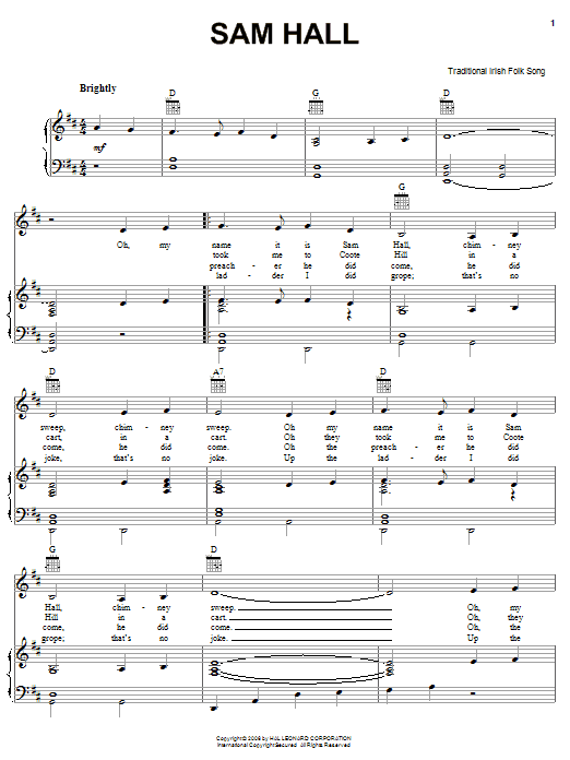 Learn to play Irish Folksong Sam Hall sheet music for Piano, Vocal & Guitar Chords (Right-Hand Melody) in minutes. Price: 7.8900$ Irish Folksong Sam Hall sheet music notes and chords arranged for Piano, Vocal & Guitar Chords (Right-Hand Melody)