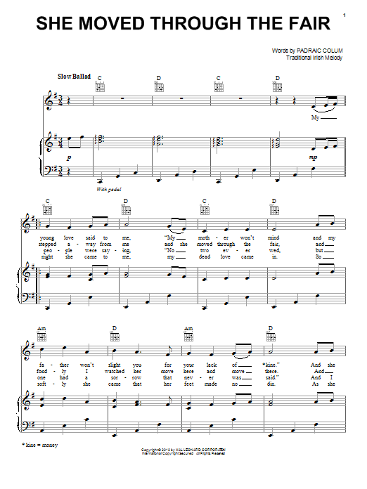 Irish Folksong She Moved Thro' The Fair (She Moved Through The Fair) sheet music notes and chords. Download Printable PDF.