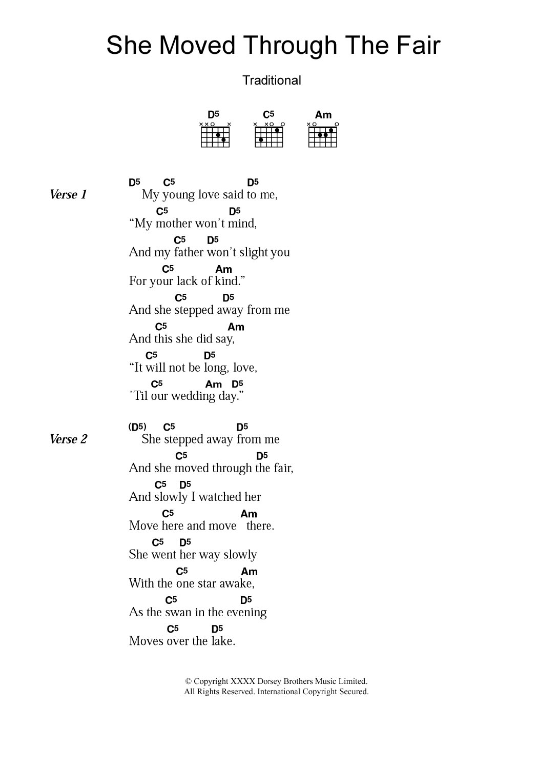 Irish Folksong She Moved Through The Fair sheet music notes and chords. Download Printable PDF.