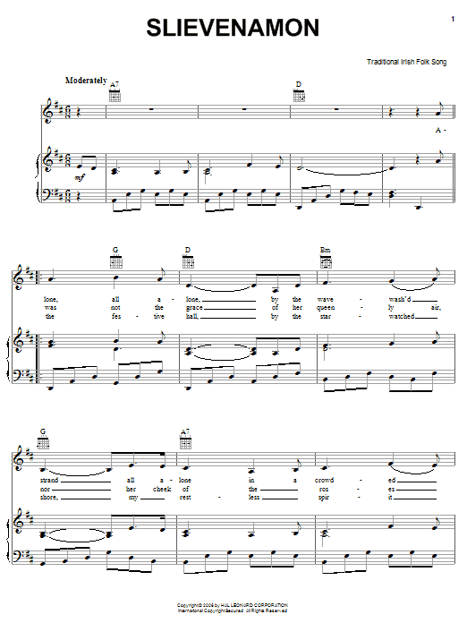 Learn to play Irish Folksong Slievenamon sheet music for Piano, Vocal & Guitar Chords (Right-Hand Melody) in minutes. Price: 7.8900$ Irish Folksong Slievenamon sheet music notes and chords arranged for Piano, Vocal & Guitar Chords (Right-Hand Melody)