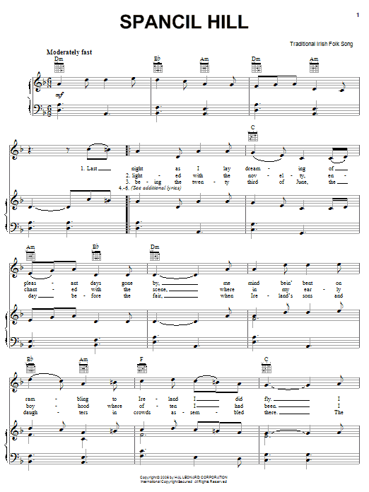 Learn to play Irish Folksong Spancil Hill sheet music for Piano, Vocal & Guitar Chords (Right-Hand Melody) in minutes. Price: 7.8900$ Irish Folksong Spancil Hill sheet music notes and chords arranged for Piano, Vocal & Guitar Chords (Right-Hand Melody)
