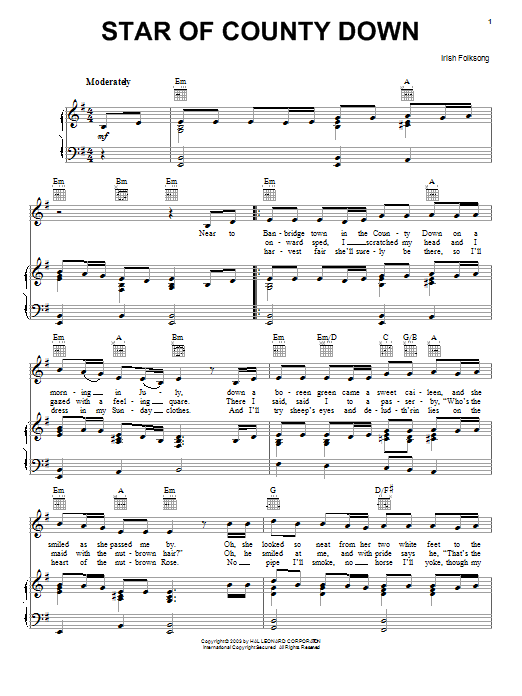 Learn to play Irish Folksong Star Of County Down sheet music for Easy Piano in minutes. Price: 6.9900$ Irish Folksong Star Of County Down sheet music notes and chords arranged for Easy Piano