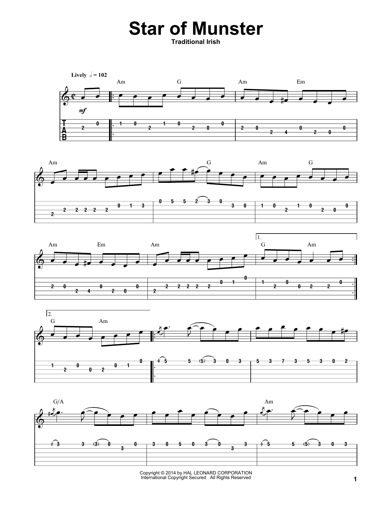 Irish Folksong Star Of Munster sheet music notes and chords. Download Printable PDF.