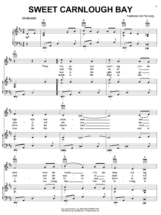 Learn to play Irish Folksong Sweet Carnloch Bay sheet music for Piano, Vocal & Guitar Chords (Right-Hand Melody) in minutes. Price: 7.8900$ Irish Folksong Sweet Carnloch Bay sheet music notes and chords arranged for Piano, Vocal & Guitar Chords (Right-Hand Melody)