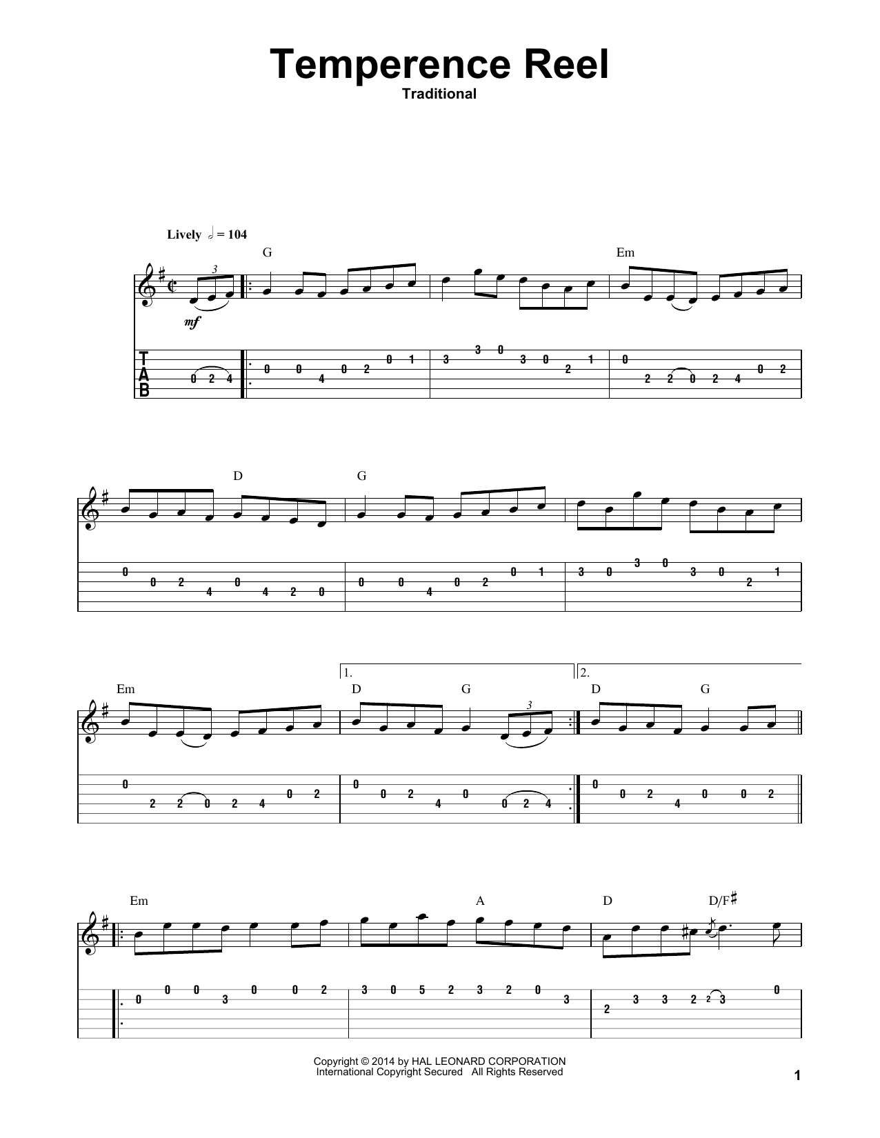 Irish Folksong Temperence Reel (Temperance Reel) sheet music notes and chords. Download Printable PDF.