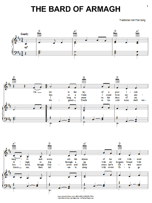 Learn to play Irish Folksong The Bard Of Armagh sheet music for Piano, Vocal & Guitar Chords (Right-Hand Melody) in minutes. Price: 7.8900$ Irish Folksong The Bard Of Armagh sheet music notes and chords arranged for Piano, Vocal & Guitar Chords (Right-Hand Melody)