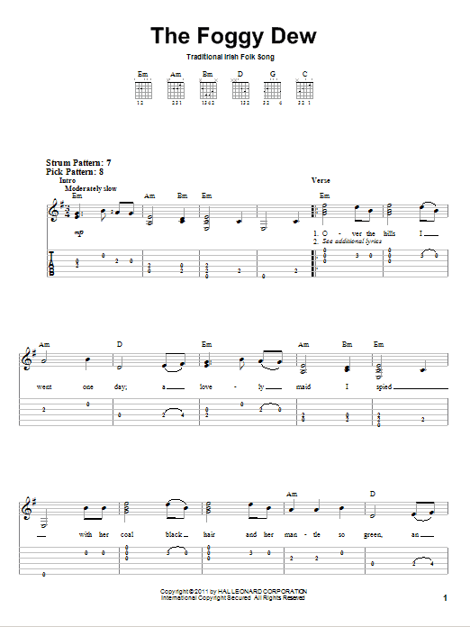 Irish Folksong The Foggy Dew sheet music notes and chords. Download Printable PDF.