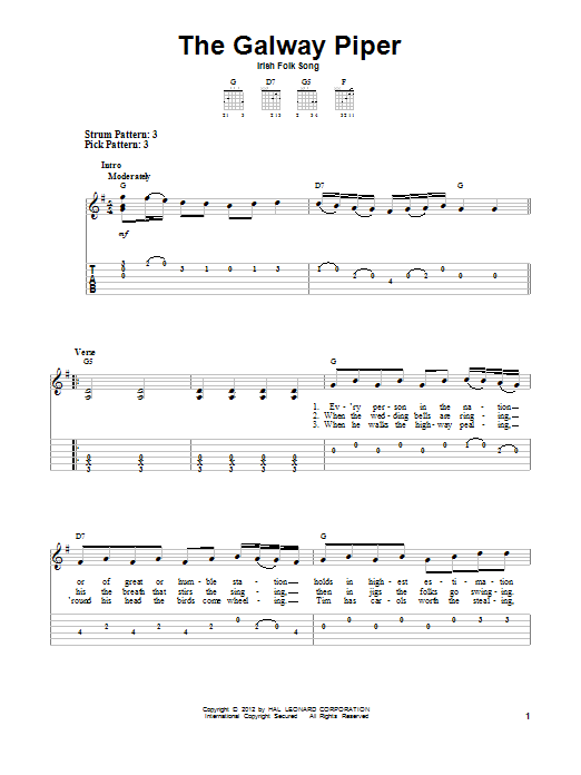 Irish Folksong The Galway Piper sheet music notes and chords. Download Printable PDF.