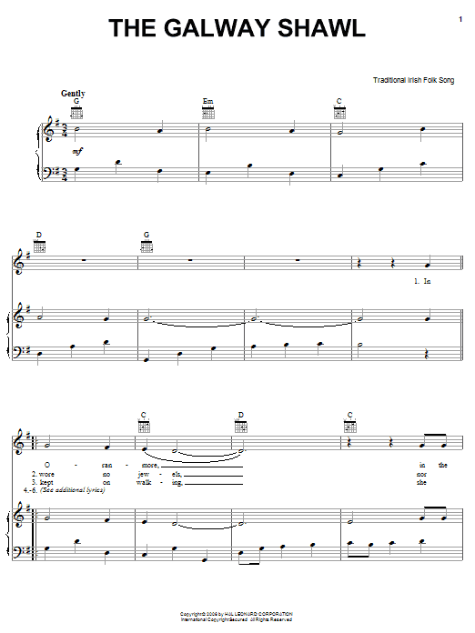 Irish Folksong The Galway Shawl sheet music notes and chords. Download Printable PDF.