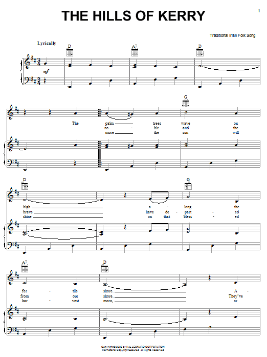 Learn to play Irish Folksong The Hills Of Kerry sheet music for Piano, Vocal & Guitar Chords (Right-Hand Melody) in minutes. Price: 7.8900$ Irish Folksong The Hills Of Kerry sheet music notes and chords arranged for Piano, Vocal & Guitar Chords (Right-Hand Melody)