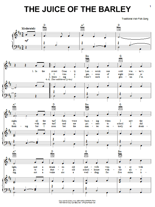 Learn to play Irish Folksong The Juice Of The Barley sheet music for Piano, Vocal & Guitar Chords (Right-Hand Melody) in minutes. Price: 7.8900$ Irish Folksong The Juice Of The Barley sheet music notes and chords arranged for Piano, Vocal & Guitar Chords (Right-Hand Melody)