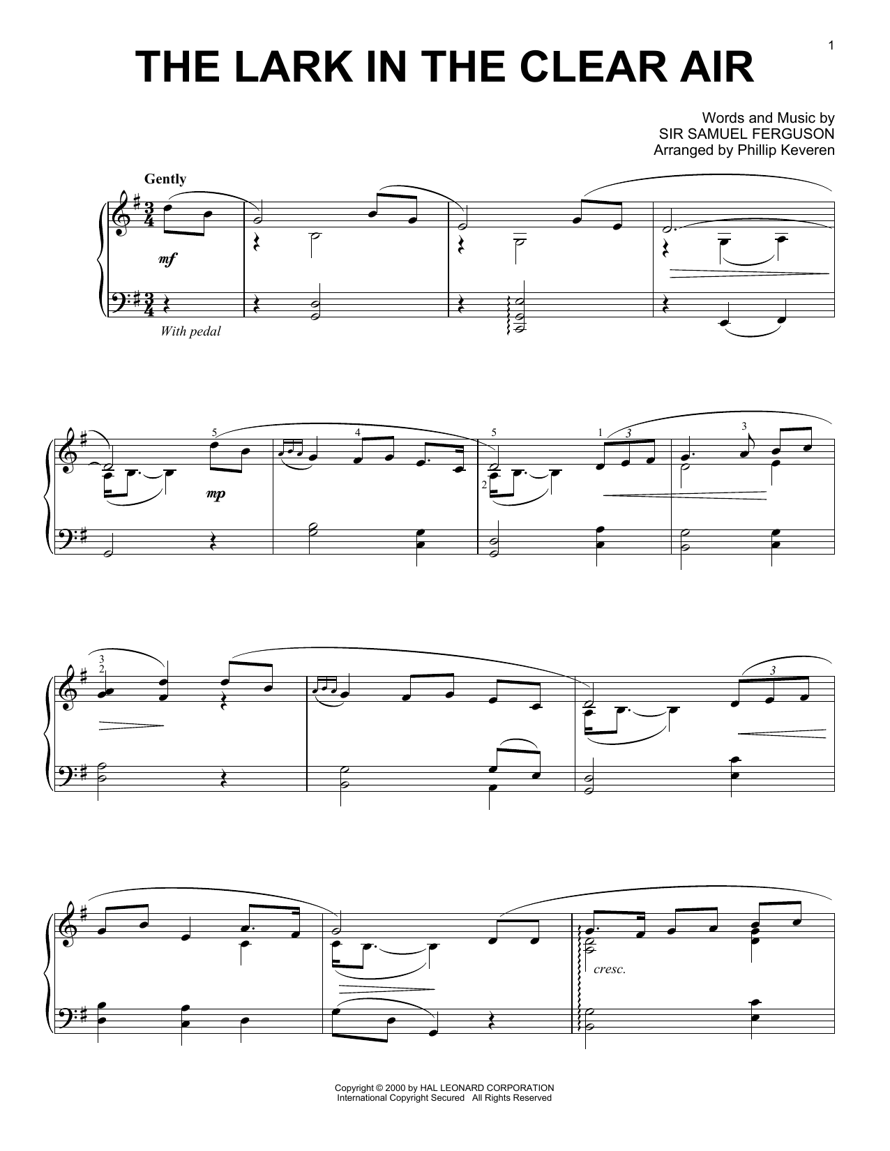 Irish Folksong The Lark In The Clear Air (arr. Phillip Keveren) sheet music notes and chords. Download Printable PDF.