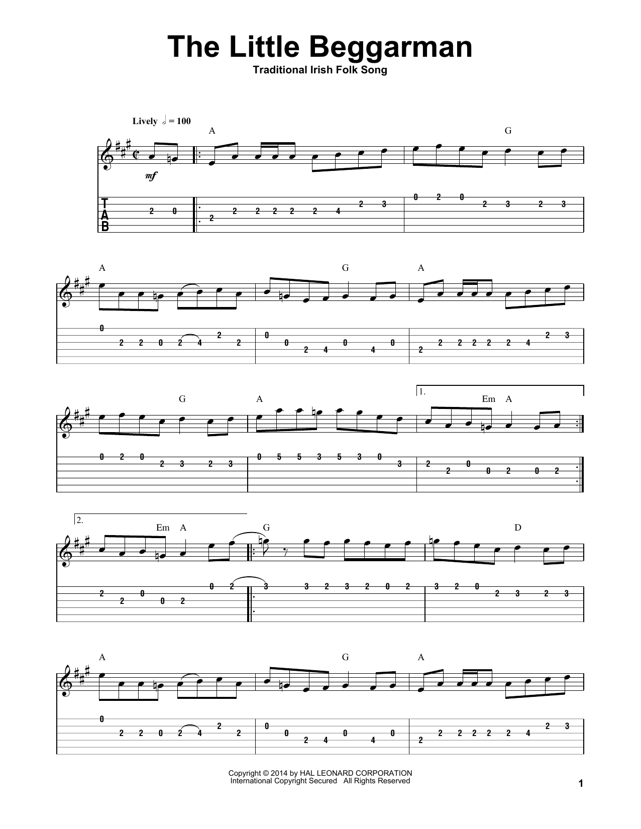 Irish Folksong The Little Beggarman sheet music notes and chords. Download Printable PDF.