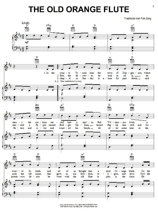 Learn to play Irish Folksong The Old Orange Flute sheet music for Piano, Vocal & Guitar Chords (Right-Hand Melody) in minutes. Price: 7.8900$ Irish Folksong The Old Orange Flute sheet music notes and chords arranged for Piano, Vocal & Guitar Chords (Right-Hand Melody)