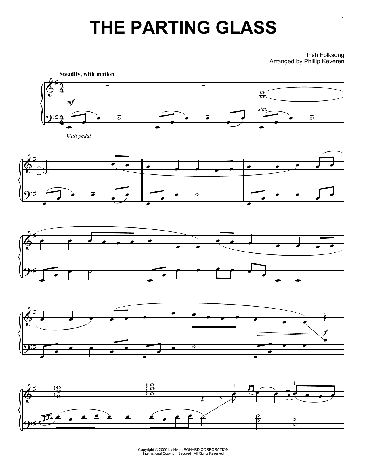 Irish Folksong The Parting Glass (arr. Phillip Keveren) sheet music notes and chords. Download Printable PDF.