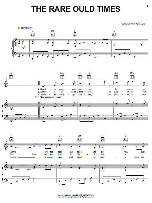 Learn to play Irish Folksong The Rare Ould Times sheet music for Piano, Vocal & Guitar Chords (Right-Hand Melody) in minutes. Price: 7.8900$ Irish Folksong The Rare Ould Times sheet music notes and chords arranged for Piano, Vocal & Guitar Chords (Right-Hand Melody)