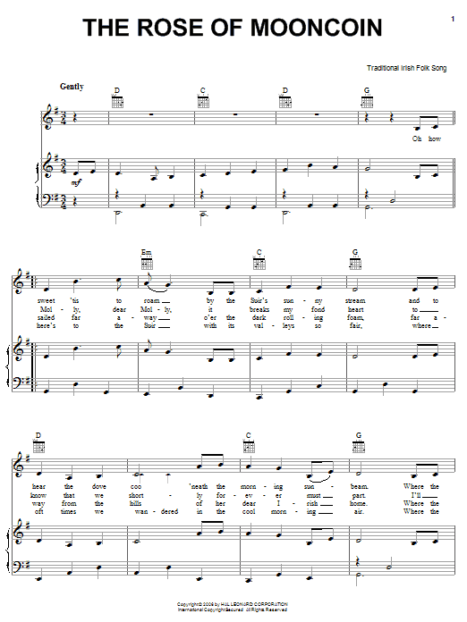 Irish Folksong The Rose Of Mooncoin sheet music notes and chords. Download Printable PDF.