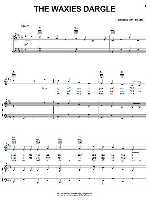 Learn to play Irish Folksong The Waxies Dargle sheet music for Piano, Vocal & Guitar Chords (Right-Hand Melody) in minutes. Price: 7.8900$ Irish Folksong The Waxies Dargle sheet music notes and chords arranged for Piano, Vocal & Guitar Chords (Right-Hand Melody)