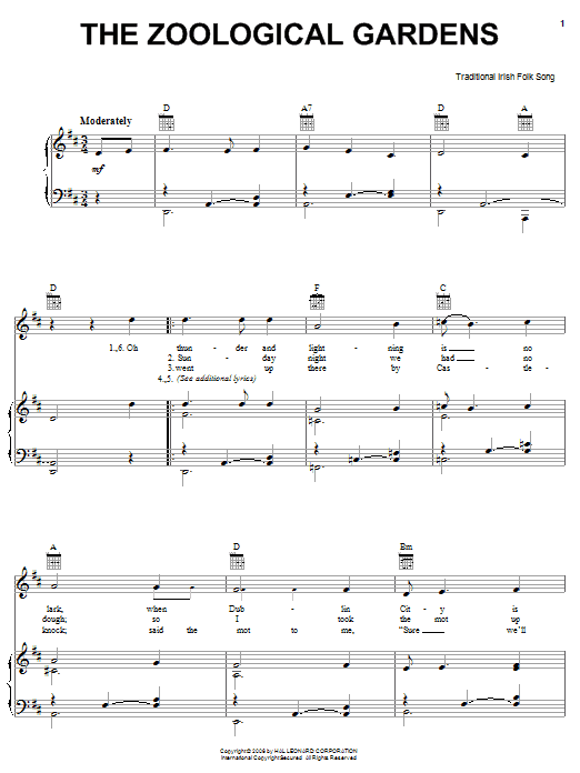 Learn to play Irish Folksong The Zoological Gardens sheet music for Piano, Vocal & Guitar Chords (Right-Hand Melody) in minutes. Price: 7.8900$ Irish Folksong The Zoological Gardens sheet music notes and chords arranged for Piano, Vocal & Guitar Chords (Right-Hand Melody)