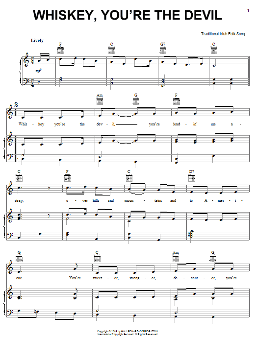 Learn to play Irish Folksong Whiskey, You're The Devil sheet music for Guitar Chords/Lyrics in minutes. Price: 4.4900$ Irish Folksong Whiskey, You're The Devil sheet music notes and chords arranged for Guitar Chords/Lyrics