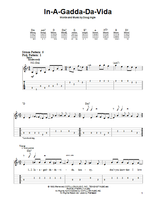 Iron Butterfly In-A-Gadda-Da-Vida sheet music notes and chords. Download Printable PDF.