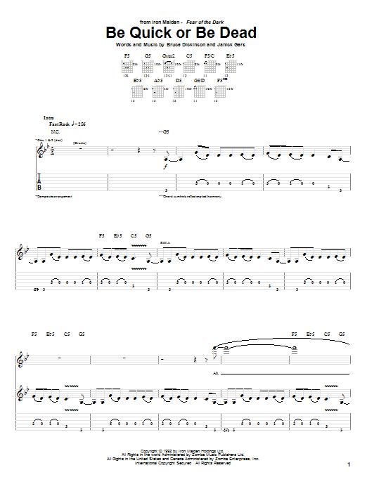 Iron Maiden Be Quick Or Be Dead sheet music notes and chords. Download Printable PDF.