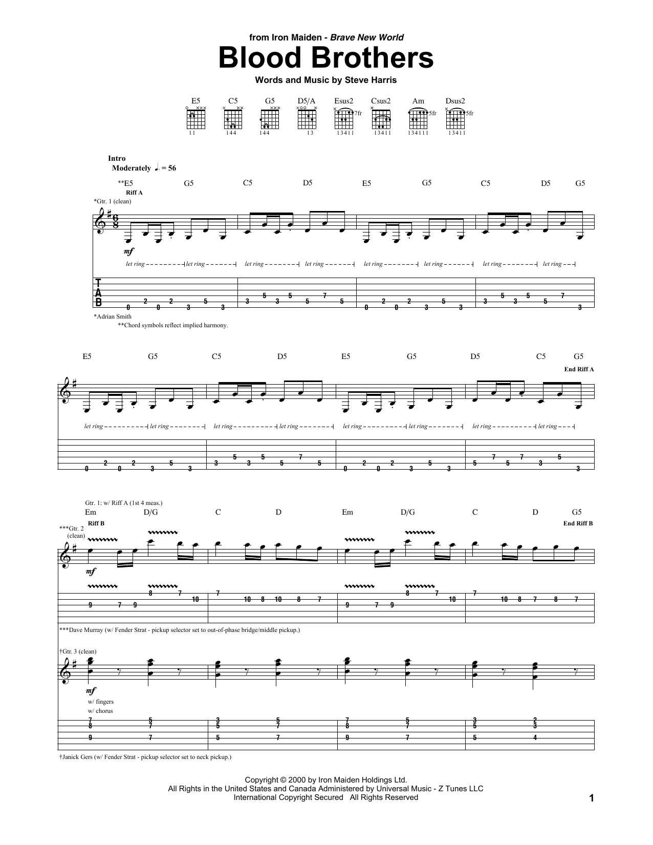 Learn to play Iron Maiden Blood Brothers sheet music for Guitar Tab in minutes. Price: 7.8900$ Iron Maiden Blood Brothers sheet music notes and chords arranged for Guitar Tab