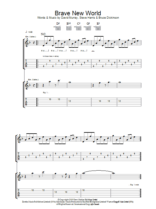 Learn to play Iron Maiden Brave New World sheet music for Guitar Tab in minutes. Price: 7.8900$ Iron Maiden Brave New World sheet music notes and chords arranged for Guitar Tab