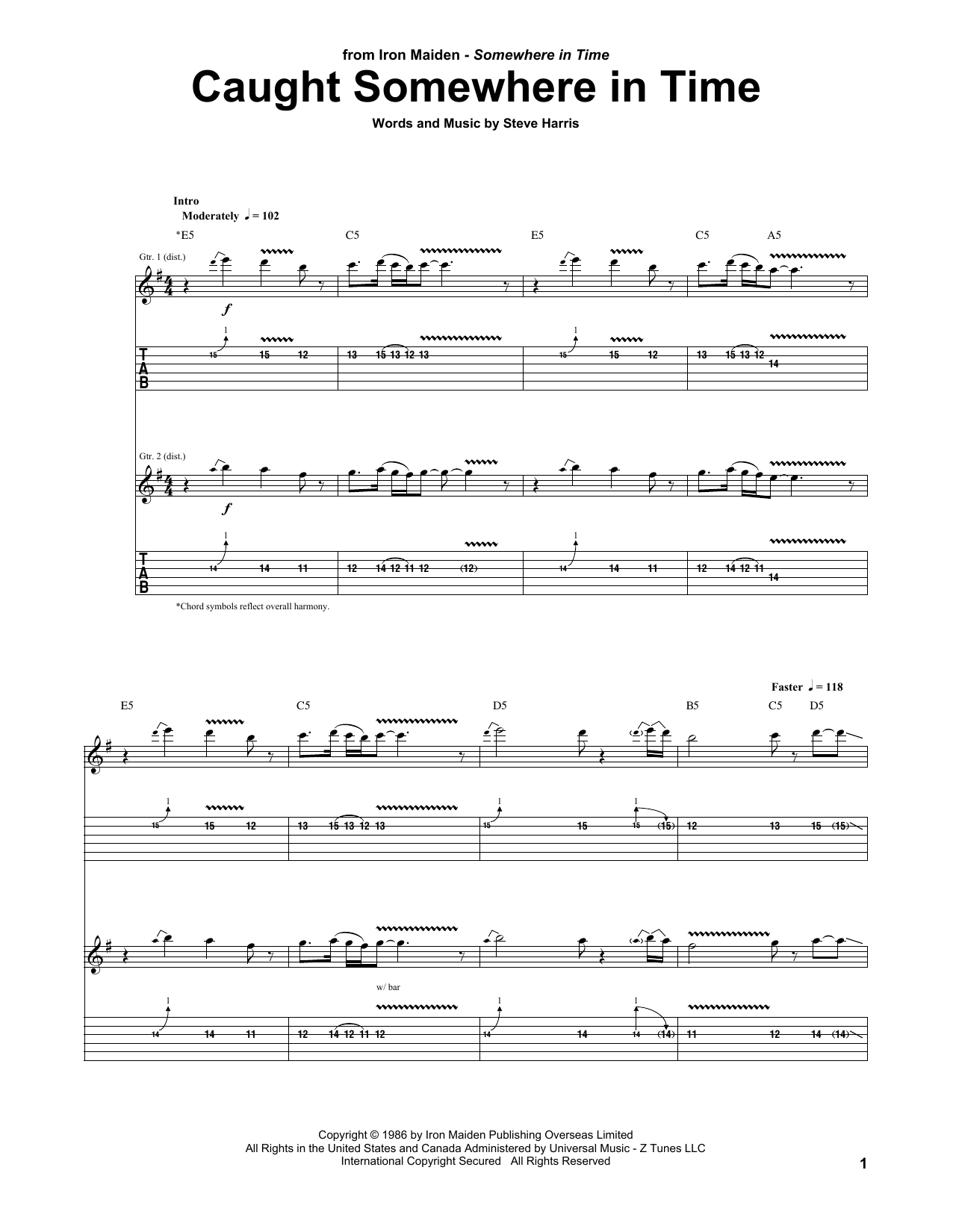 Learn to play Iron Maiden Caught Somewhere In Time sheet music for Guitar Tab in minutes. Price: 7.8900$ Iron Maiden Caught Somewhere In Time sheet music notes and chords arranged for Guitar Tab