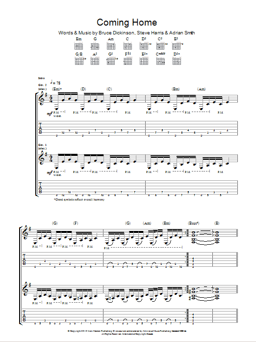 Iron Maiden Coming Home sheet music notes and chords. Download Printable PDF.